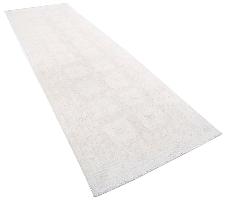 Tan Afghan Khotan Rug 3' 10" x 11' 10" Hand-Knotted | No. AT63608