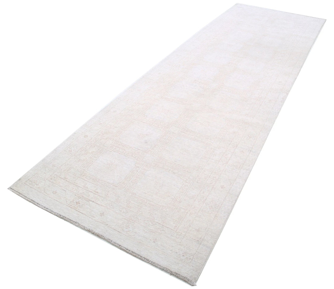 Tan Afghan Khotan Rug 3' 10" x 11' 10" Hand-Knotted | No. AT63608