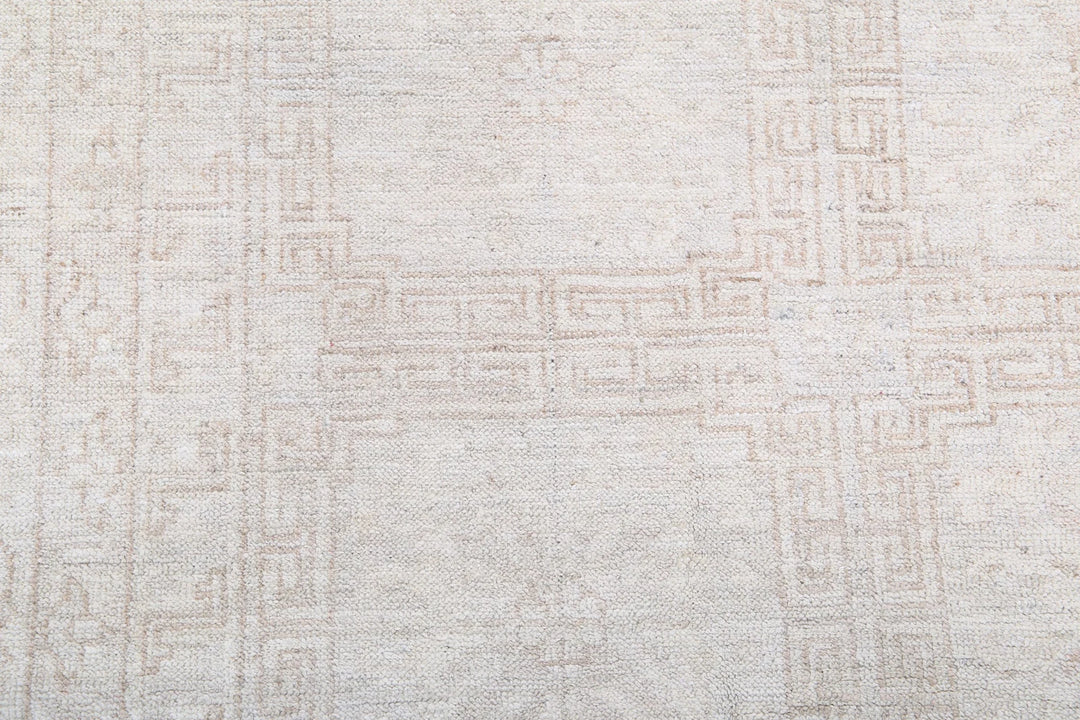 Tan Afghan Khotan Rug 3' 10" x 11' 10" Hand-Knotted | No. AT63608
