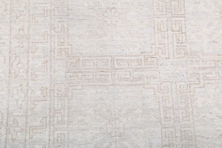 Tan Afghan Khotan Rug 3' 10" x 11' 10" Hand-Knotted | No. AT63608