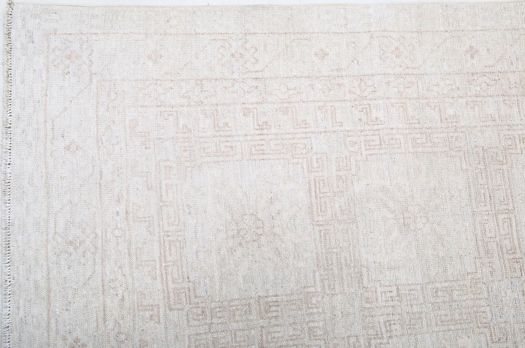 Tan Afghan Khotan Rug 3' 10" x 11' 10" Hand-Knotted | No. AT63608