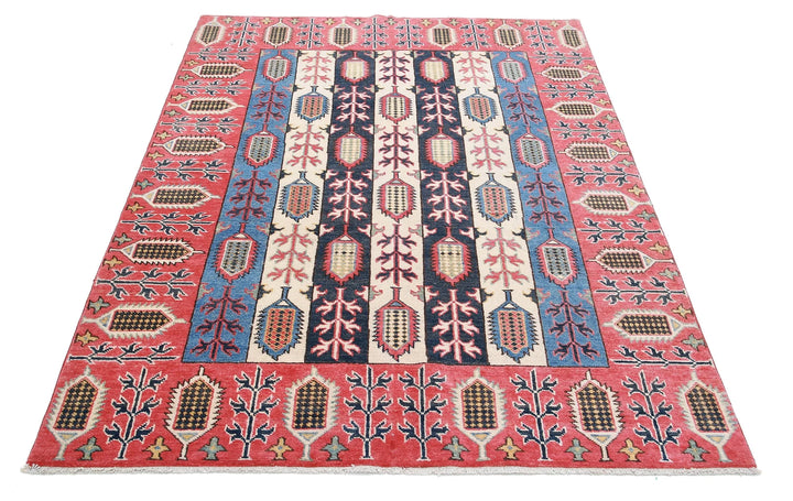 Afghan Kazak Rug 4' 11" x 6' 7" Hand-Knotted | No. AT63614