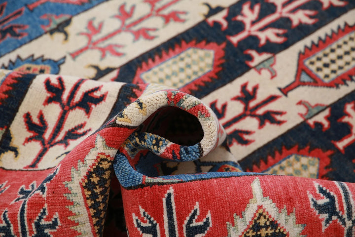 Afghan Kazak Rug 4' 11" x 6' 7" Hand-Knotted | No. AT63614