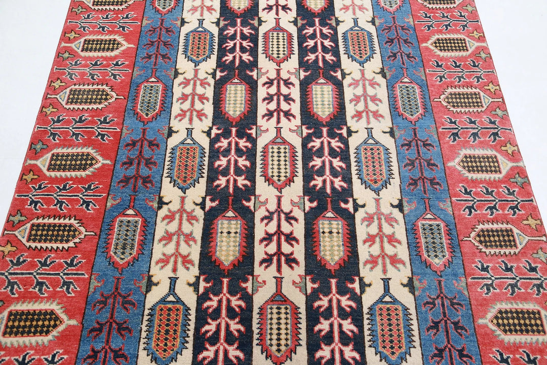 Afghan Kazak Rug 4' 11" x 6' 7" Hand-Knotted | No. AT63614