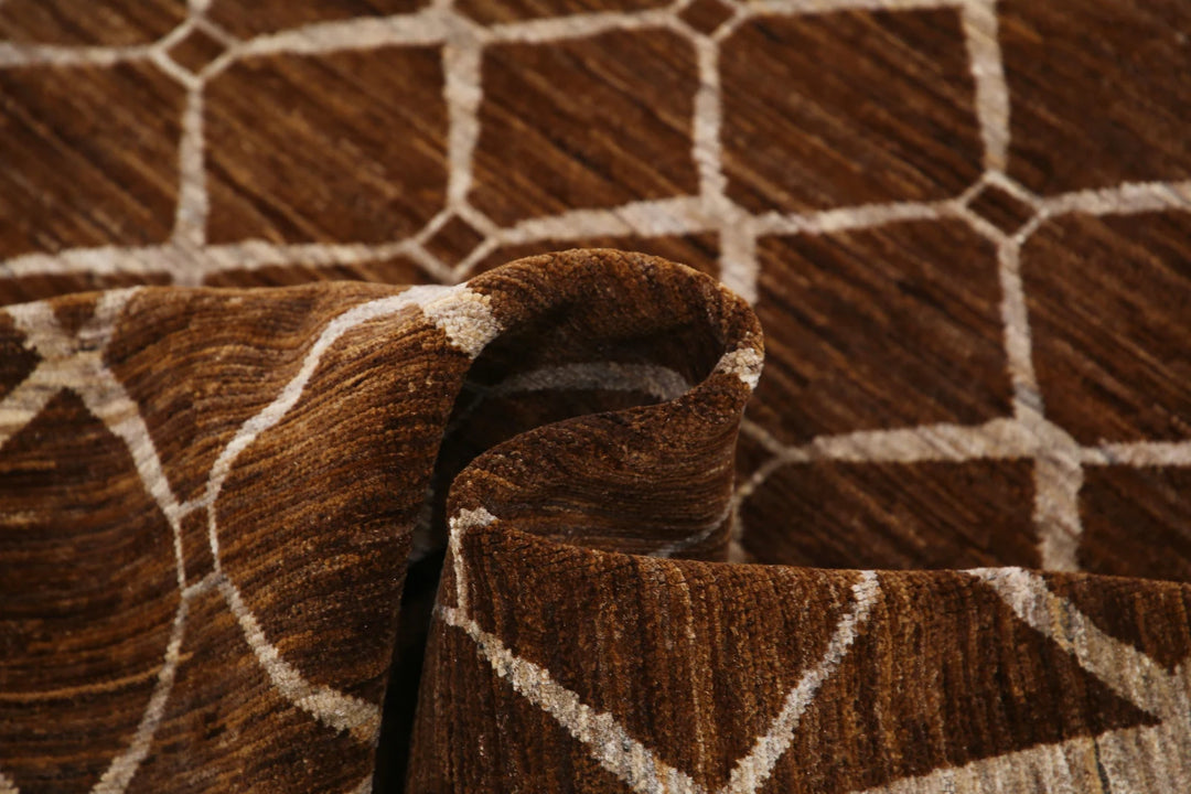Brown Afghan Modcar Rug 4' 0" x 5' 5" Hand-Knotted | No. AT63879