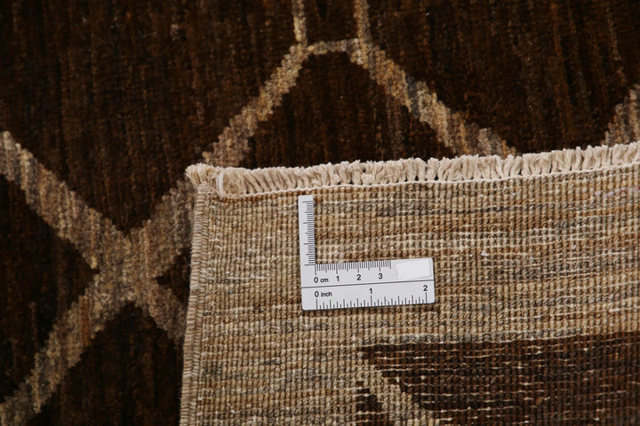 Brown Afghan Modcar Rug 4' 0" x 5' 5" Hand-Knotted | No. AT63879