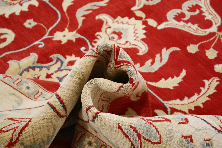 Rust Afghan Oriental Rug 8'10" x 12'2" Hand-Knotted close-up