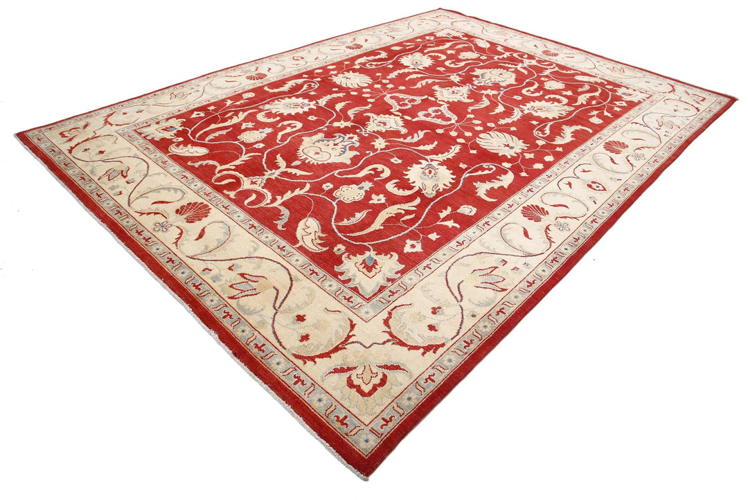Rust Afghan Oriental Rug 8'10" x 12'2" Hand-Knotted border