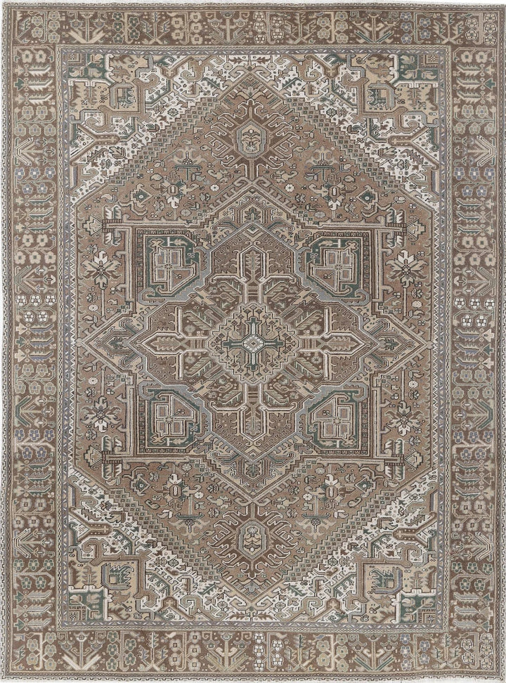 Ivory Persian Heriz Rug 7'11" x 10'8" Hand-Knotted | No. AT64019