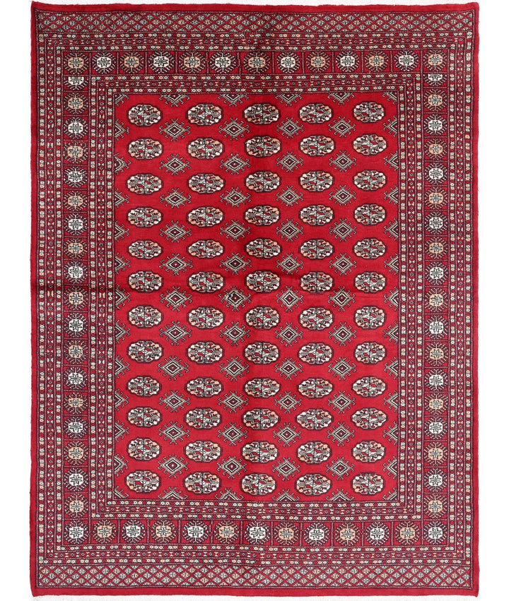 Red Pakistani Bokhara Rug 6'4" x 8'7" Hand-Knotted | No. AT64114