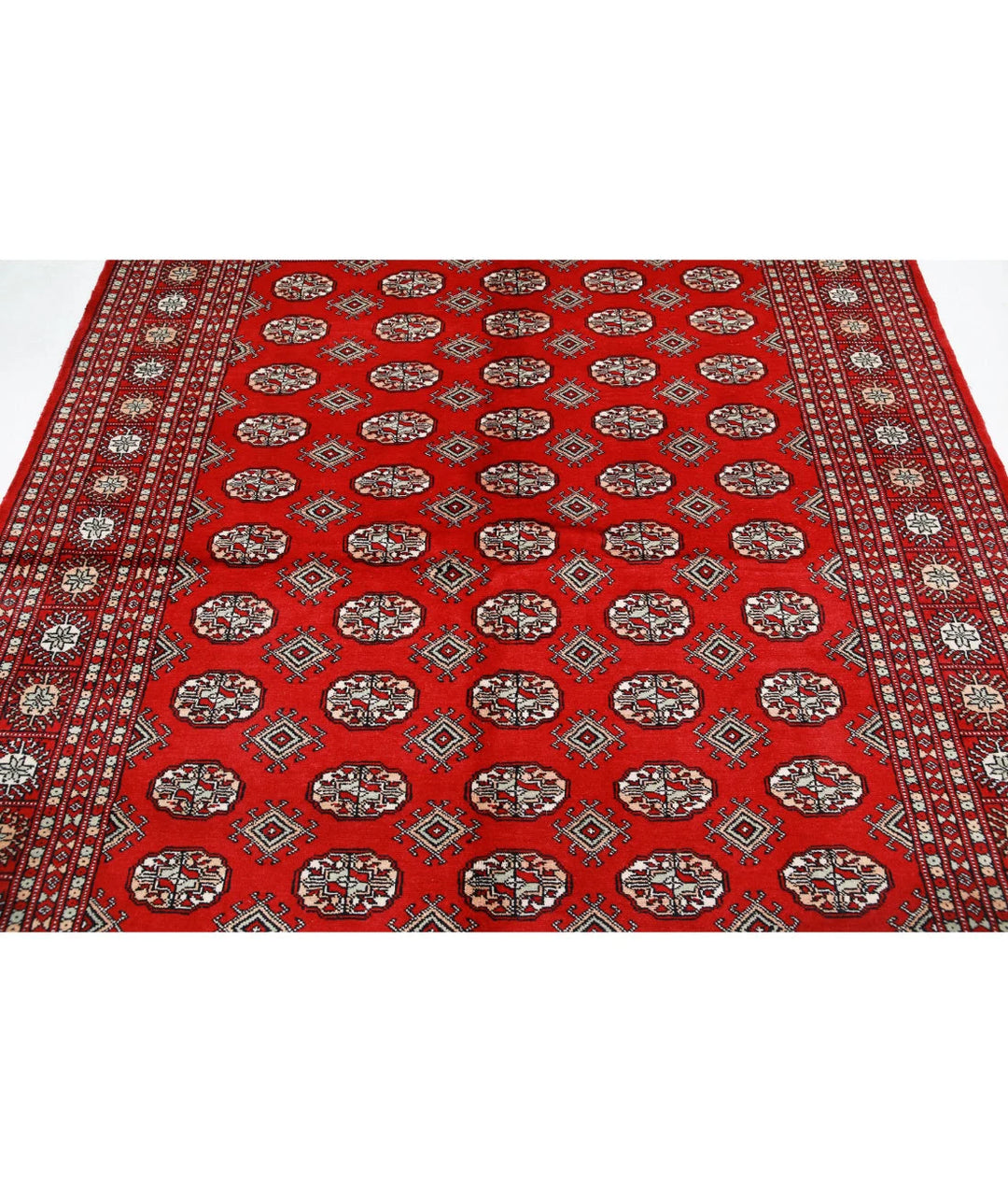 Red Pakistani Bokhara Rug 6'4" x 8'7" Hand-Knotted | No. AT64114