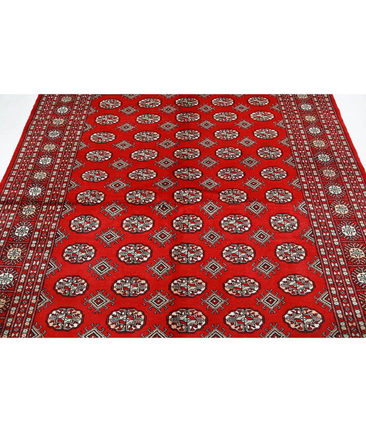 Red Pakistani Bokhara Rug 6'4" x 8'7" Hand-Knotted | No. AT64114