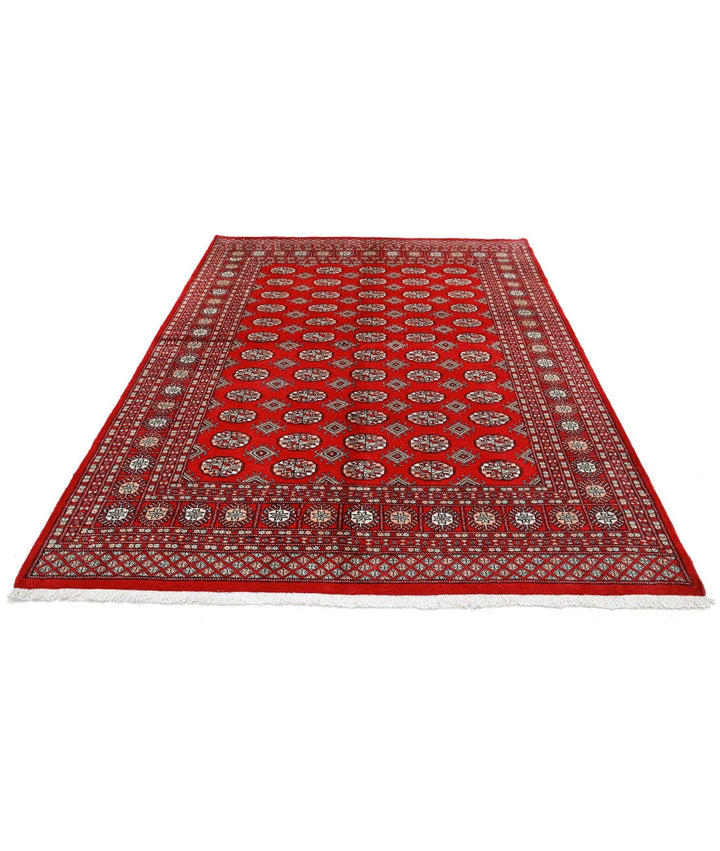 Red Pakistani Bokhara Rug 6'4" x 8'7" Hand-Knotted | No. AT64114