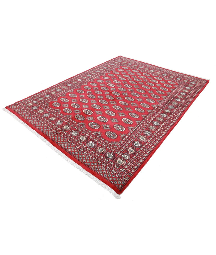Red Pakistani Bokhara Rug 6'4" x 8'7" Hand-Knotted | No. AT64114