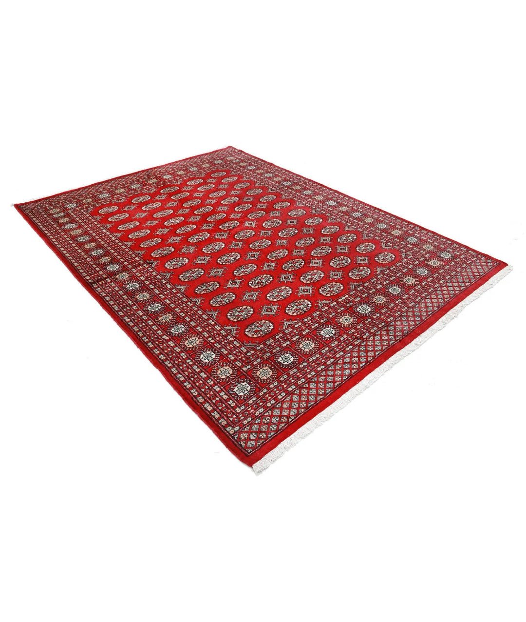 Red Pakistani Bokhara Rug 6'4" x 8'7" Hand-Knotted | No. AT64114