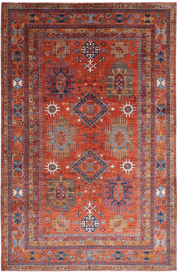 Afghan Nomadic Caucasian Humna Rug 6' 8" x 10' 4" Hand-Knotted | No. AT64326
