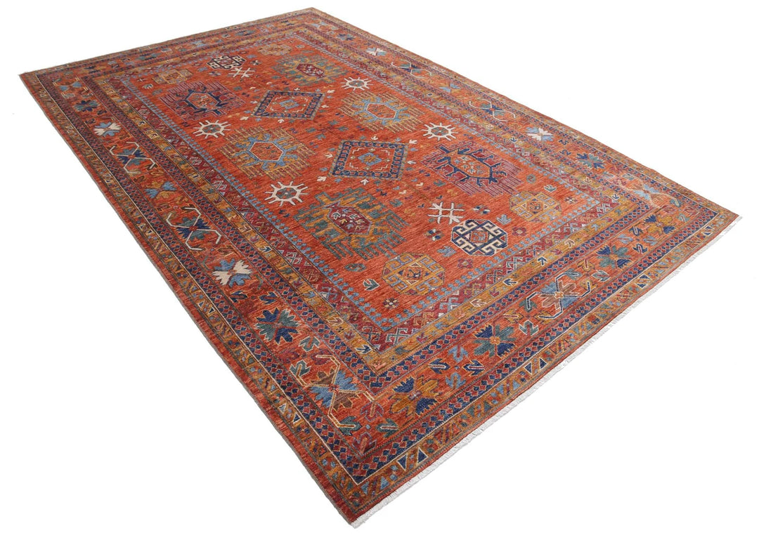 Afghan Nomadic Caucasian Humna Rug 6' 8" x 10' 4" Hand-Knotted | No. AT64326
