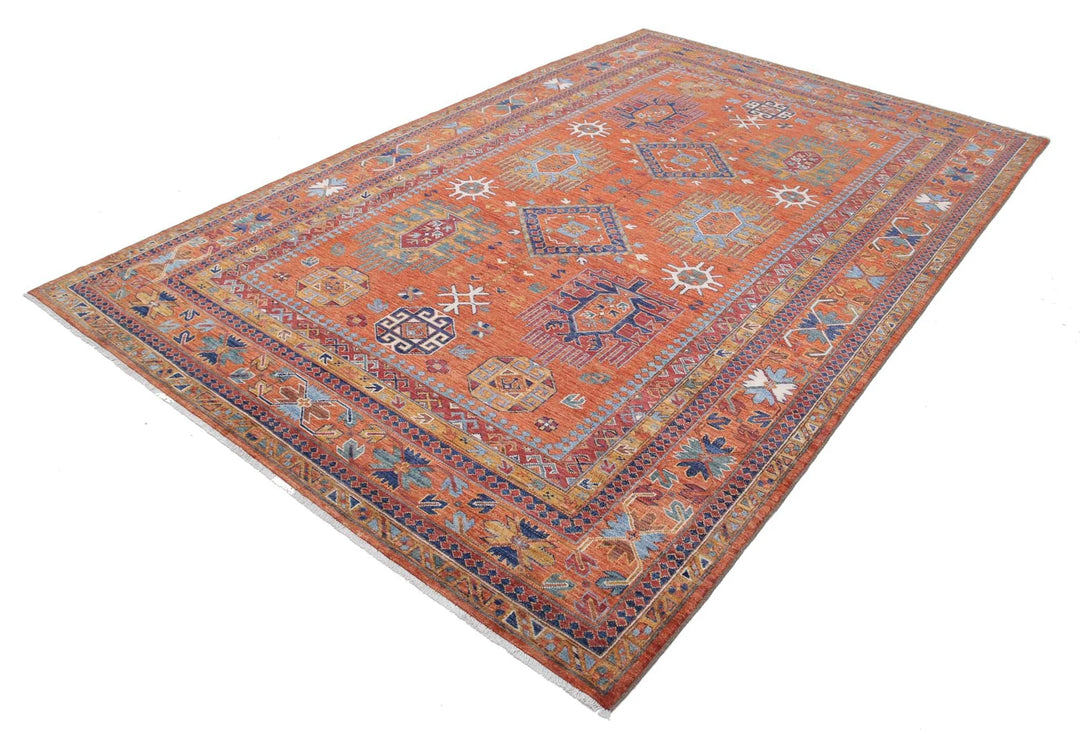 Afghan Nomadic Caucasian Humna Rug 6' 8" x 10' 4" Hand-Knotted | No. AT64326