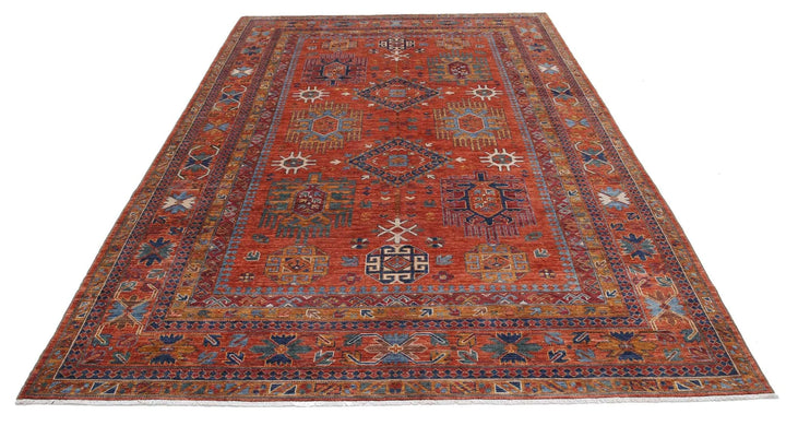 Afghan Nomadic Caucasian Humna Rug 6' 8" x 10' 4" Hand-Knotted | No. AT64326