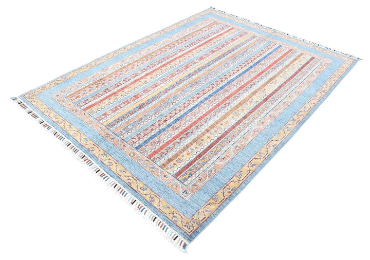 Blue Afghan Oriental Rug 5' 8" x 7' 6" Hand-Knotted | No. AT64508