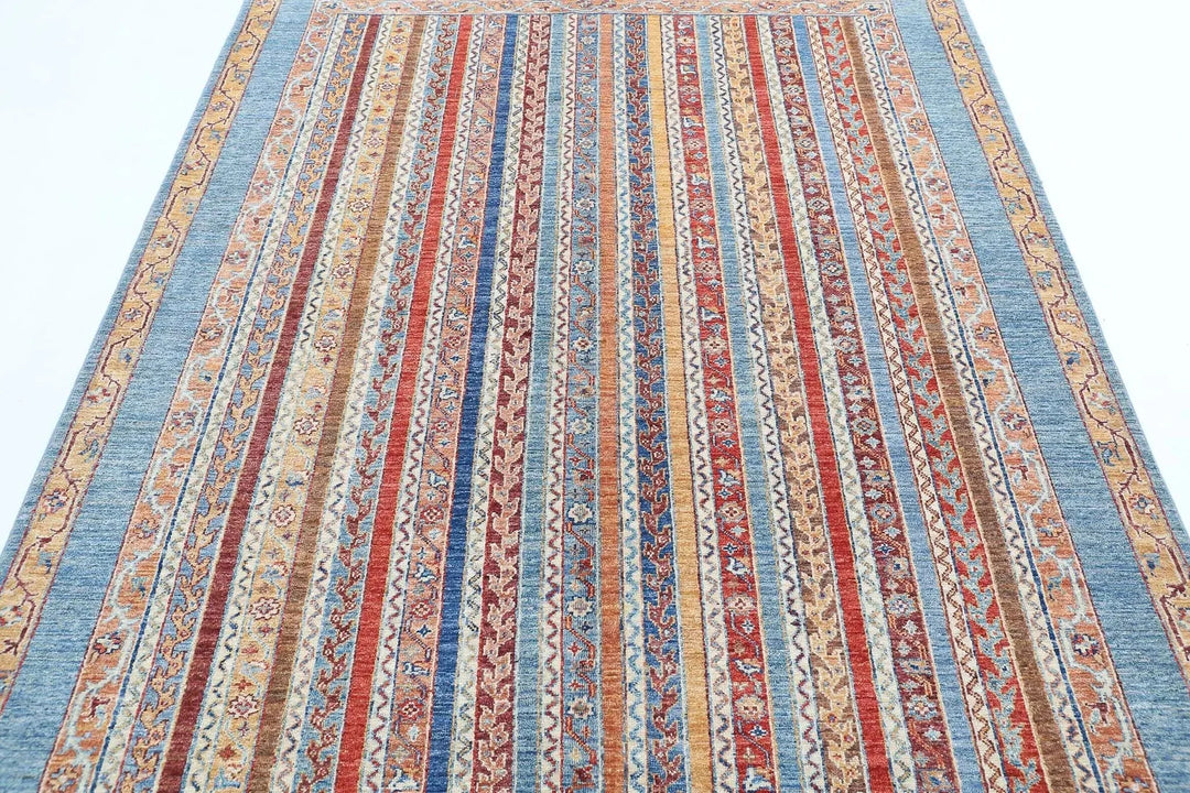 Blue Afghan Oriental Rug 5' 8" x 7' 6" Hand-Knotted | No. AT64508