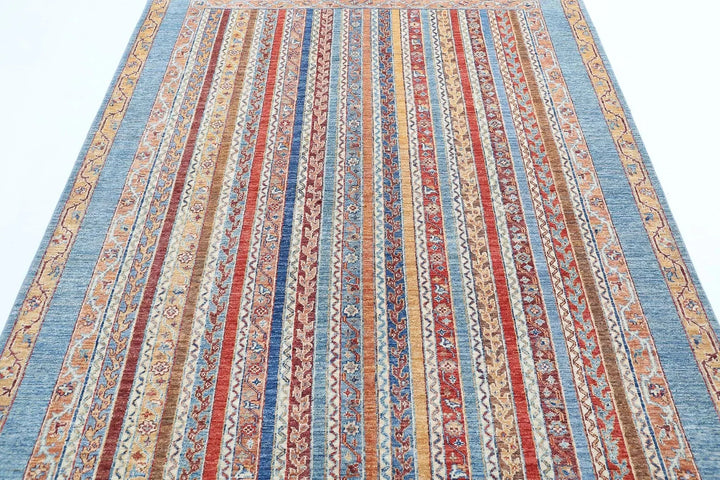 Blue Afghan Oriental Rug 5' 8" x 7' 6" Hand-Knotted | No. AT64508