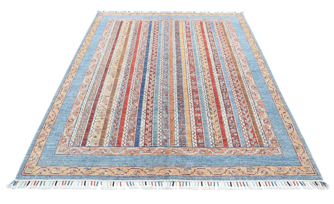 Blue Afghan Oriental Rug 5' 8" x 7' 6" Hand-Knotted | No. AT64508