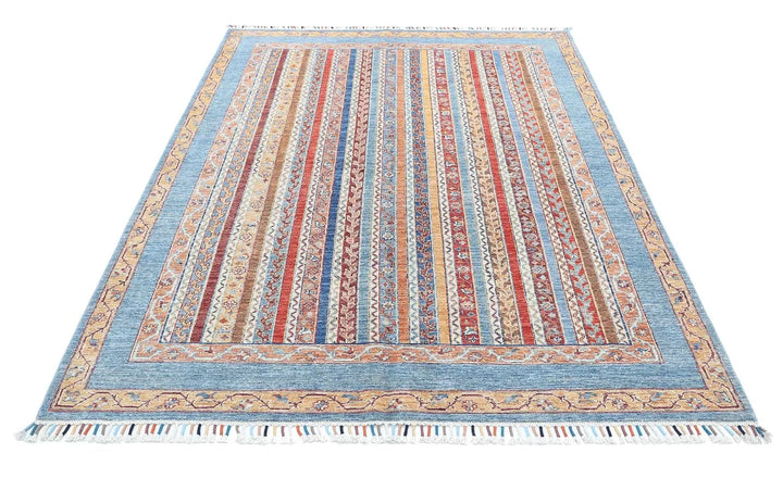 Blue Afghan Oriental Rug 5' 8" x 7' 6" Hand-Knotted | No. AT64508