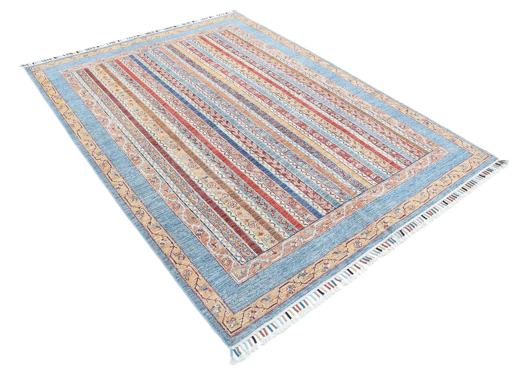 Blue Afghan Oriental Rug 5' 8" x 7' 6" Hand-Knotted | No. AT64508