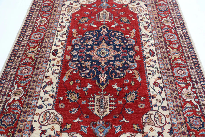 Afghan Royal Kazak Rug 5' 7" x 7' 11" Hand-Knotted | No. AT64544