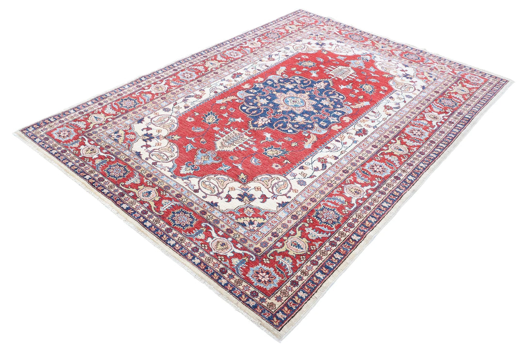 Afghan Royal Kazak Rug 5' 7" x 7' 11" Hand-Knotted | No. AT64544