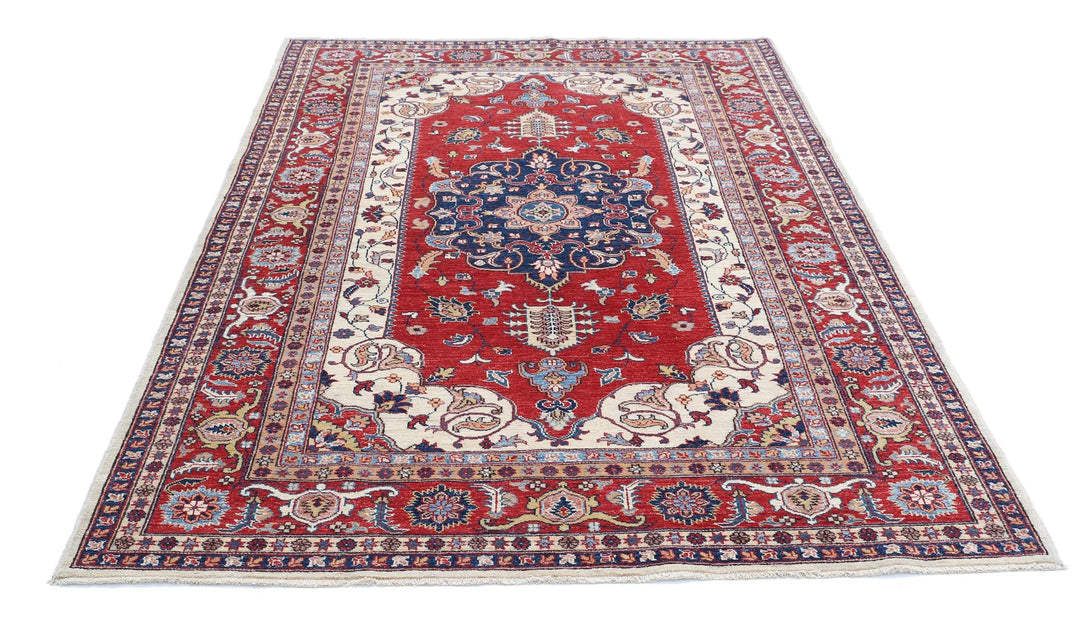Afghan Royal Kazak Rug 5' 7" x 7' 11" Hand-Knotted | No. AT64544