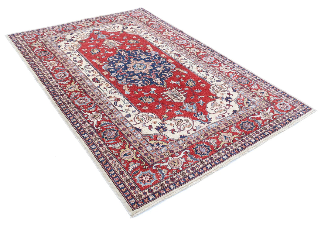 Afghan Royal Kazak Rug 5' 7" x 7' 11" Hand-Knotted | No. AT64544