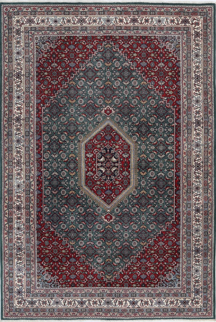 Green Ivory Indian Ziegler Rug 5'9" x 8'6" Hand-Knotted | No. AT64606