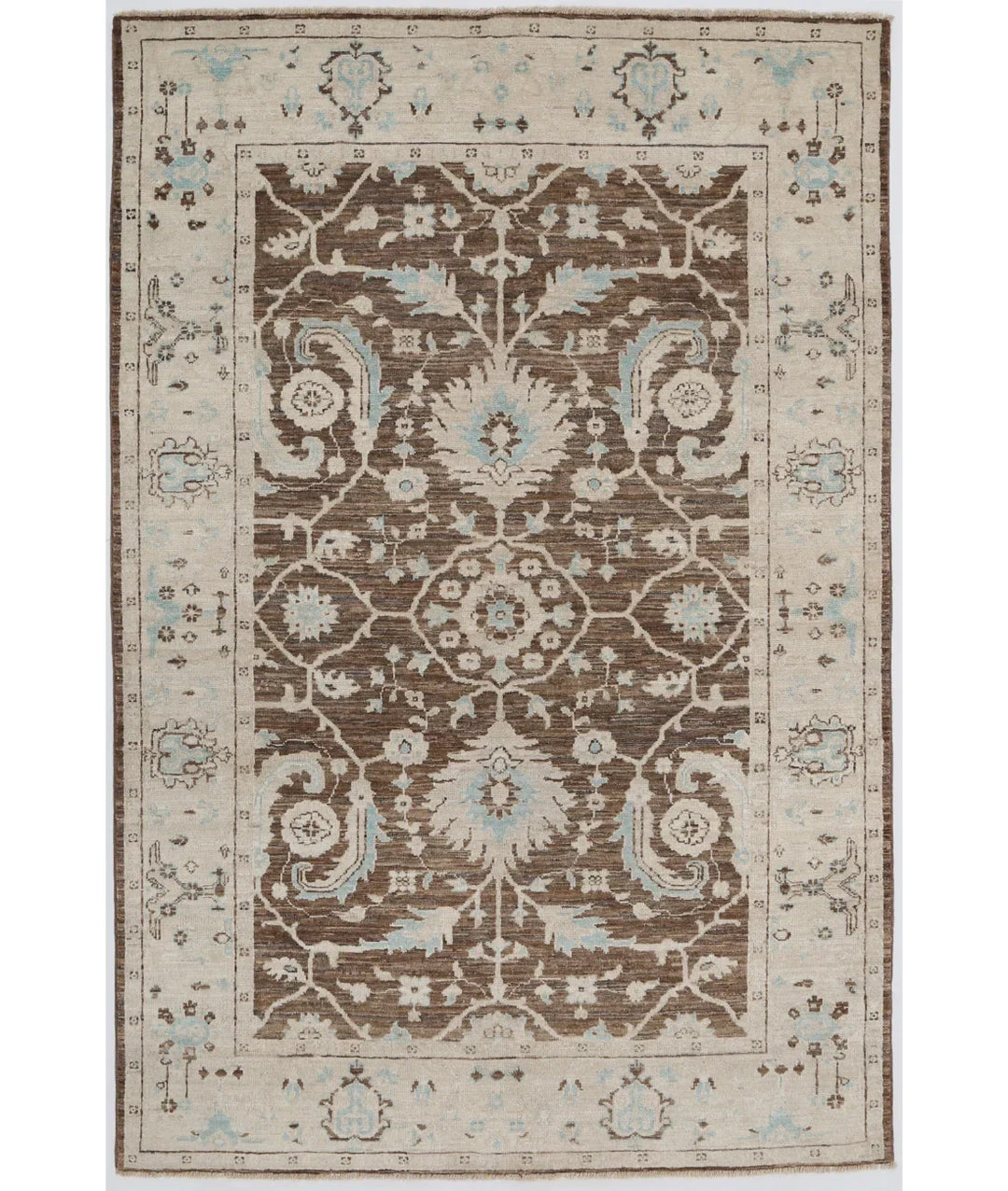 Brown Afghan Ziegler Rug 3' 11" x 5' 11" Hand-Knotted | No. AT64615