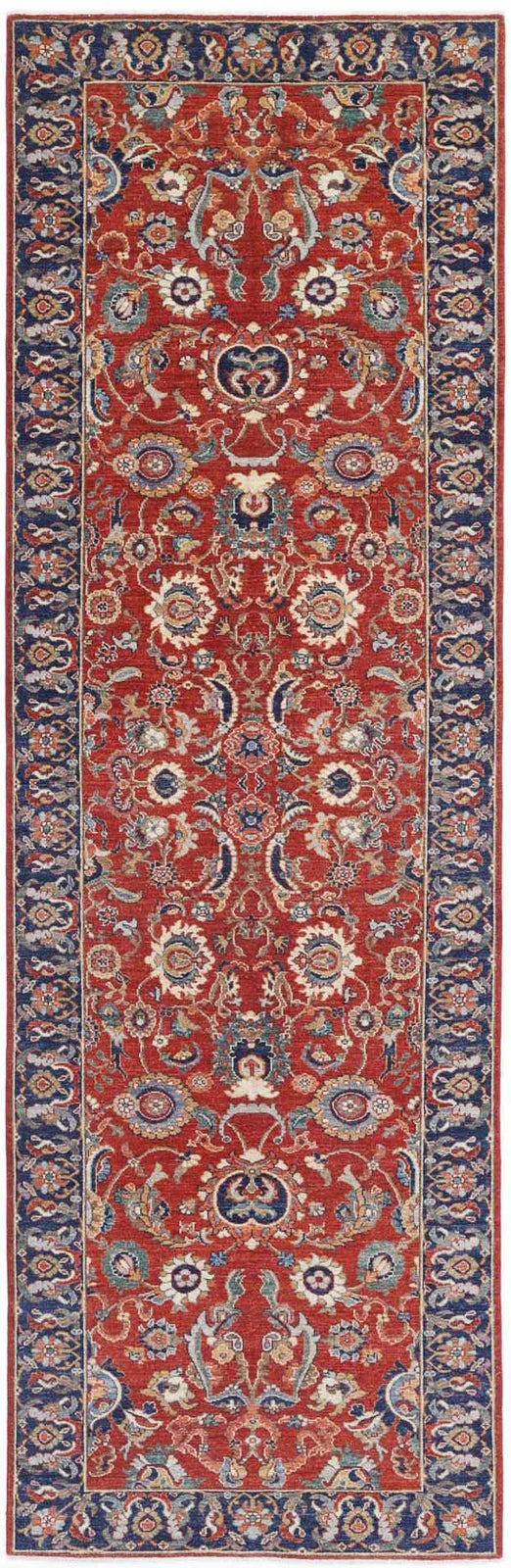 Red Afghan Ziegler Rug 4' 0" x 13' 6" Hand-Knotted | No. AT646975