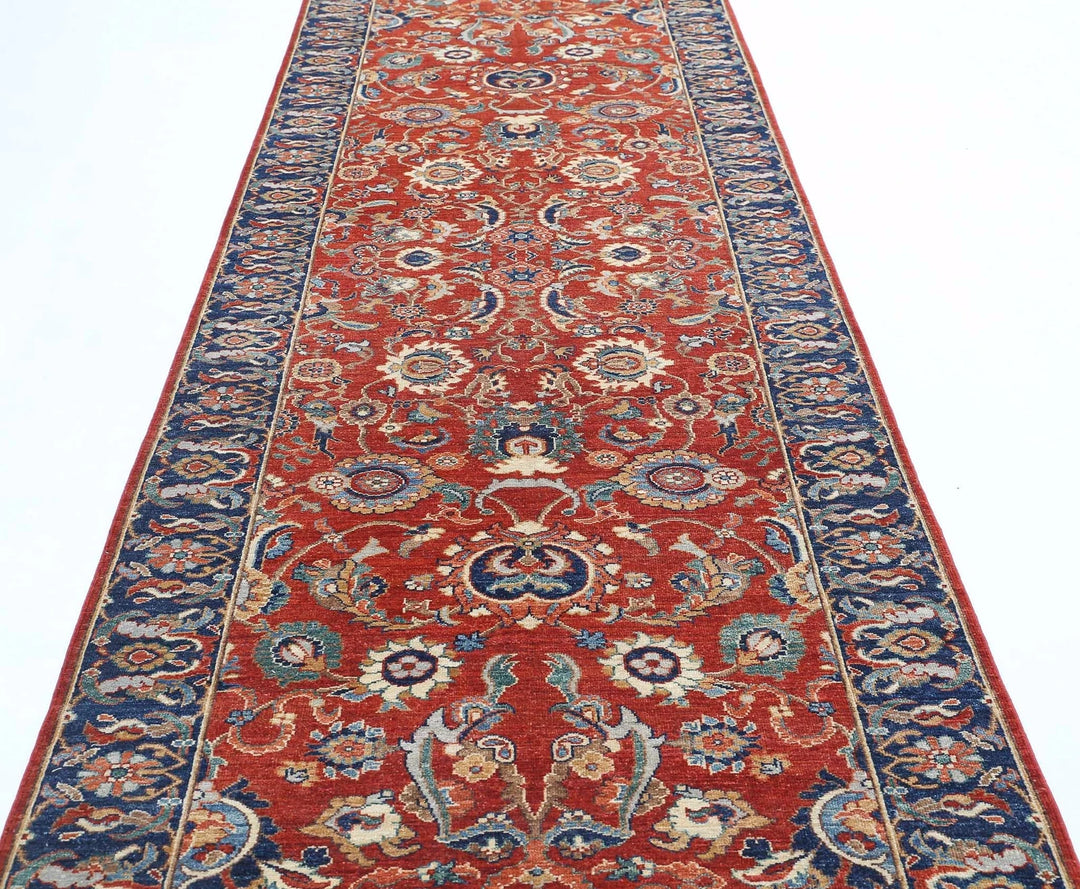 Red Afghan Ziegler Rug 4' 0" x 13' 6" Hand-Knotted | No. AT646975