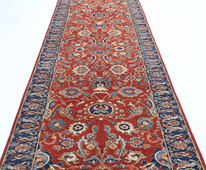 Red Afghan Ziegler Rug 4' 0" x 13' 6" Hand-Knotted | No. AT646975