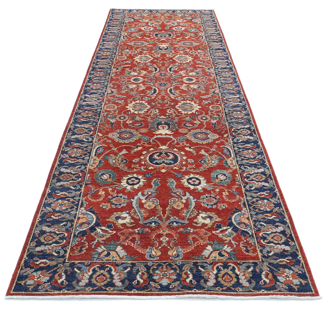 Red Afghan Ziegler Rug 4' 0" x 13' 6" Hand-Knotted | No. AT646975