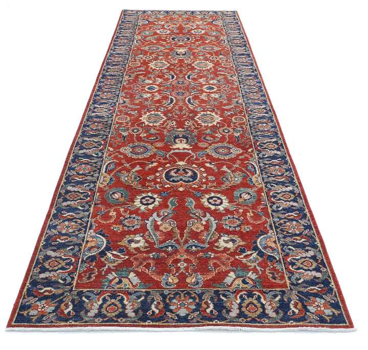 Red Afghan Ziegler Rug 4' 0" x 13' 6" Hand-Knotted | No. AT646975