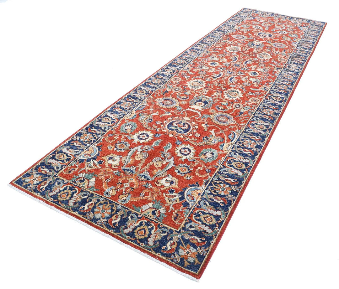 Red Afghan Ziegler Rug 4' 0" x 13' 6" Hand-Knotted | No. AT646975