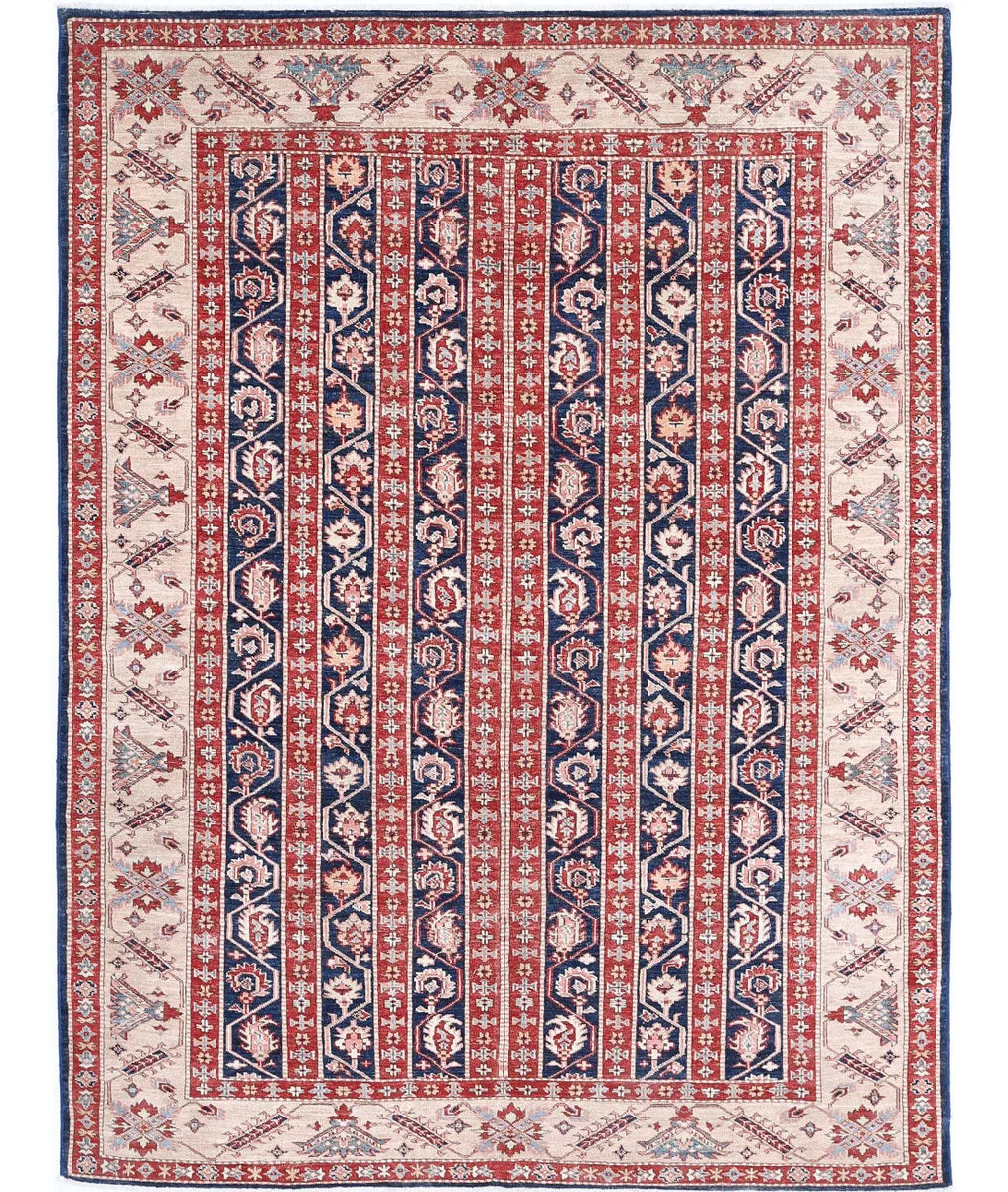 Blue Afghan Kazak Rug 5' 5" x 7' 2" Hand-Knotted | No. AT646980