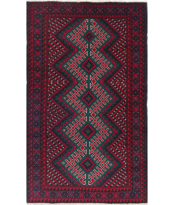 Red Afghan Tribal Rug 2' 11" x 4' 11" Hand-Knotted | No. AT64754