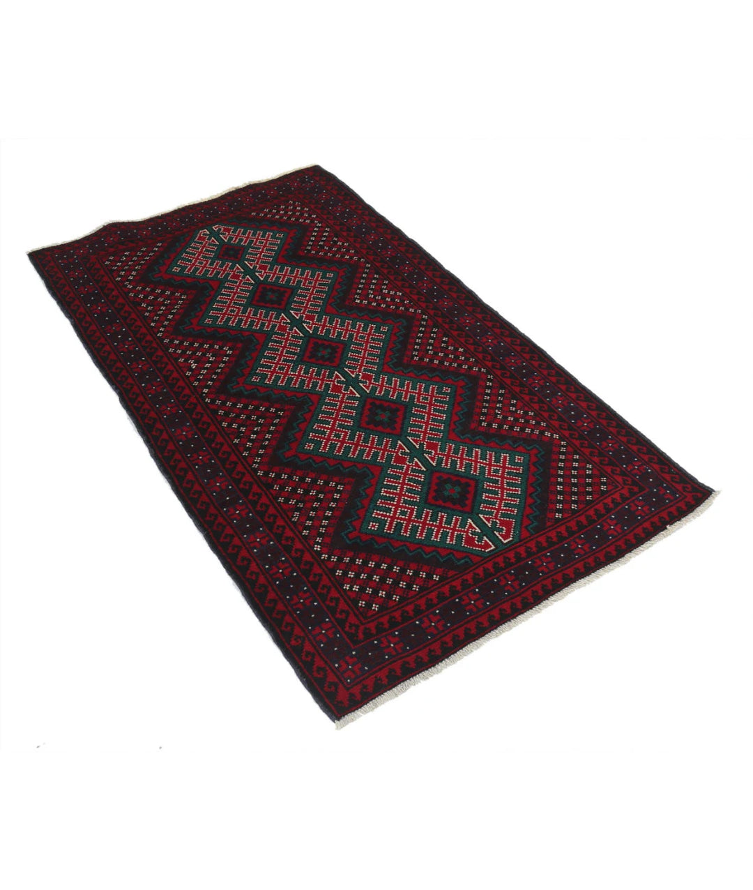 Red Afghan Tribal Rug 2' 11" x 4' 11" Hand-Knotted | No. AT64754