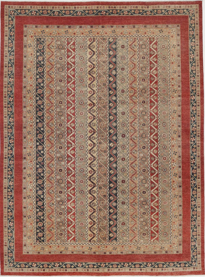 Red Afghan Oriental Rug 8' 11" x 11' 10" Hand-Knotted | No. AT64811