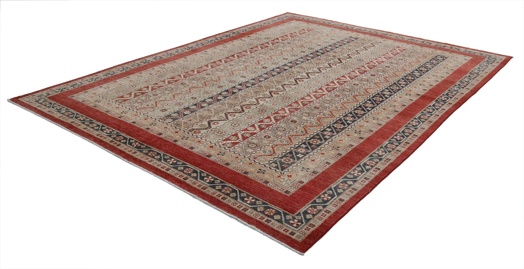 Red Afghan Oriental Rug 8' 11" x 11' 10" Hand-Knotted | No. AT64811