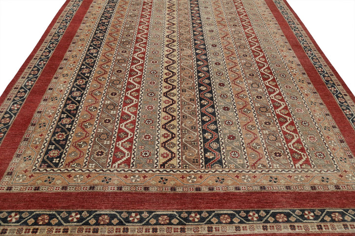 Red Afghan Oriental Rug 8' 11" x 11' 10" Hand-Knotted | No. AT64811