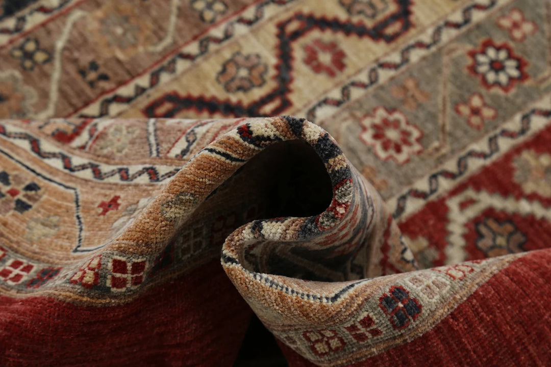 Red Afghan Oriental Rug 8' 11" x 11' 10" Hand-Knotted | No. AT64811
