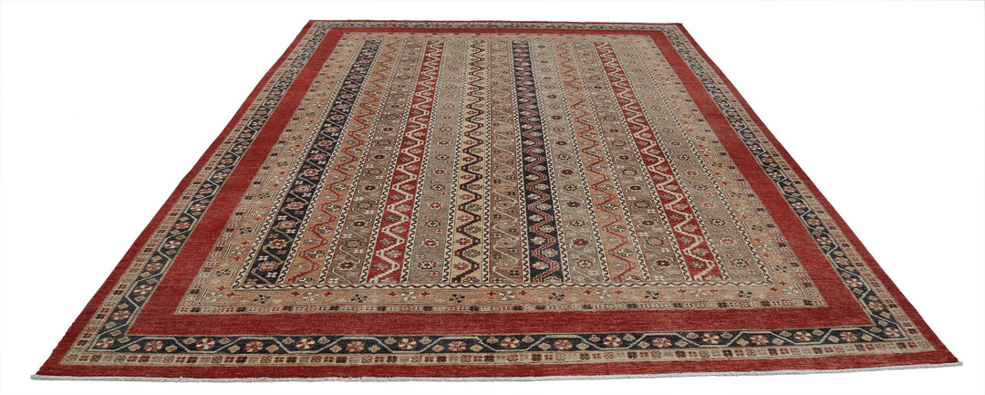 Red Afghan Oriental Rug 8' 11" x 11' 10" Hand-Knotted | No. AT64811