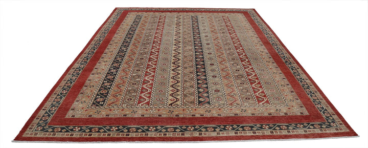 Red Afghan Oriental Rug 8' 11" x 11' 10" Hand-Knotted | No. AT64811